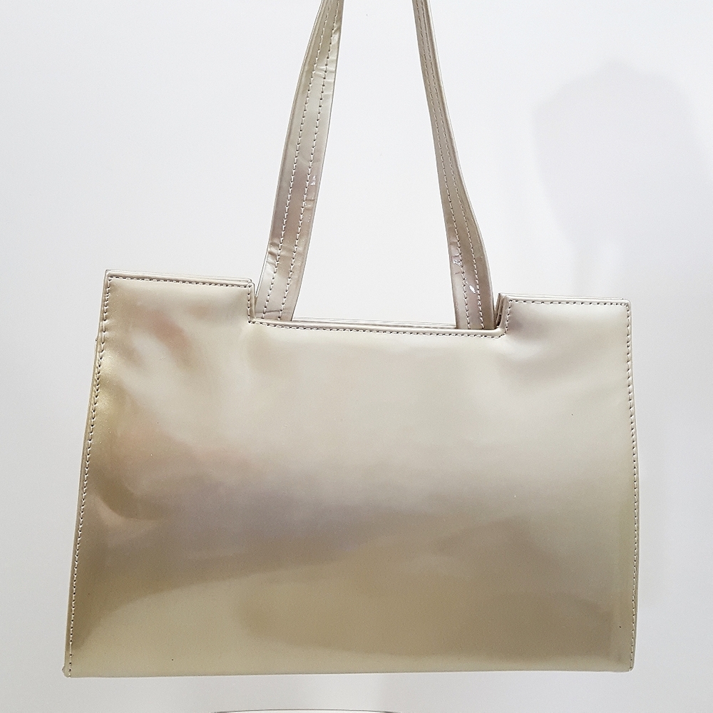 Vintage 60's Handbag🔥Metallic Cream Gold Patent Geo Bag